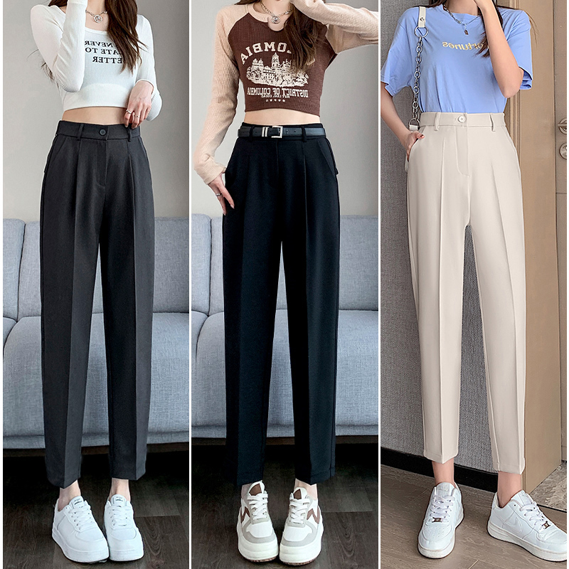 芝越春夏秋小个子西装裤女裤子薄款哈伦裤八九分萝卜休闲烟管裤