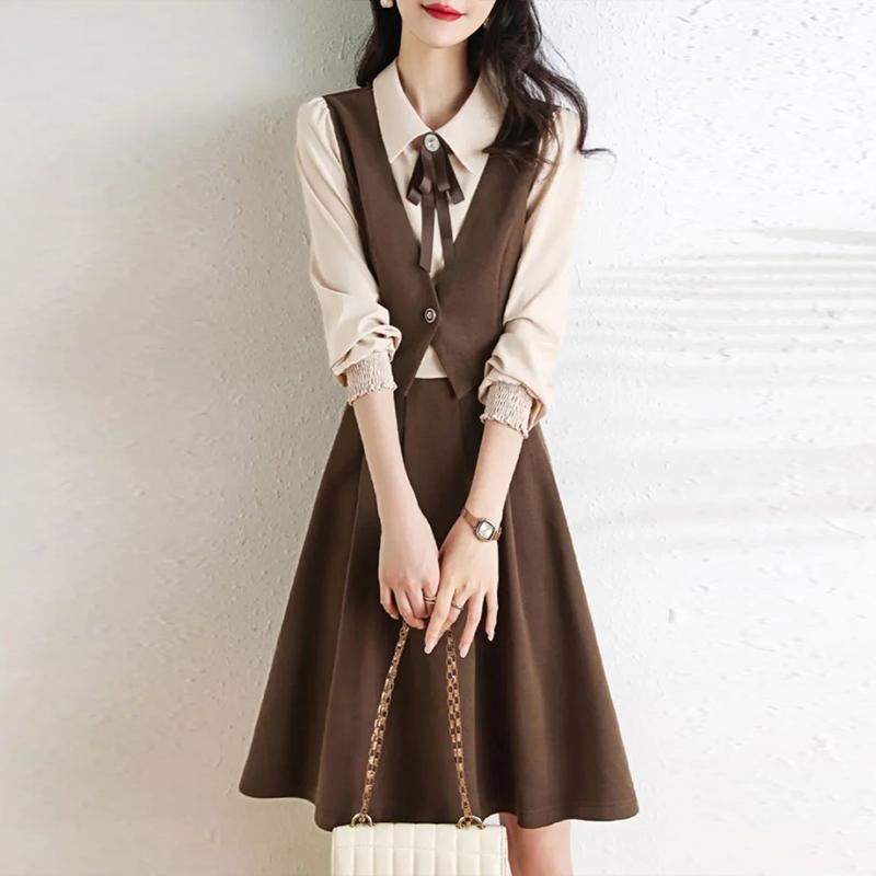 女装连衣裙新款气质时尚拼接修身显瘦假两件长袖连衣裙6079