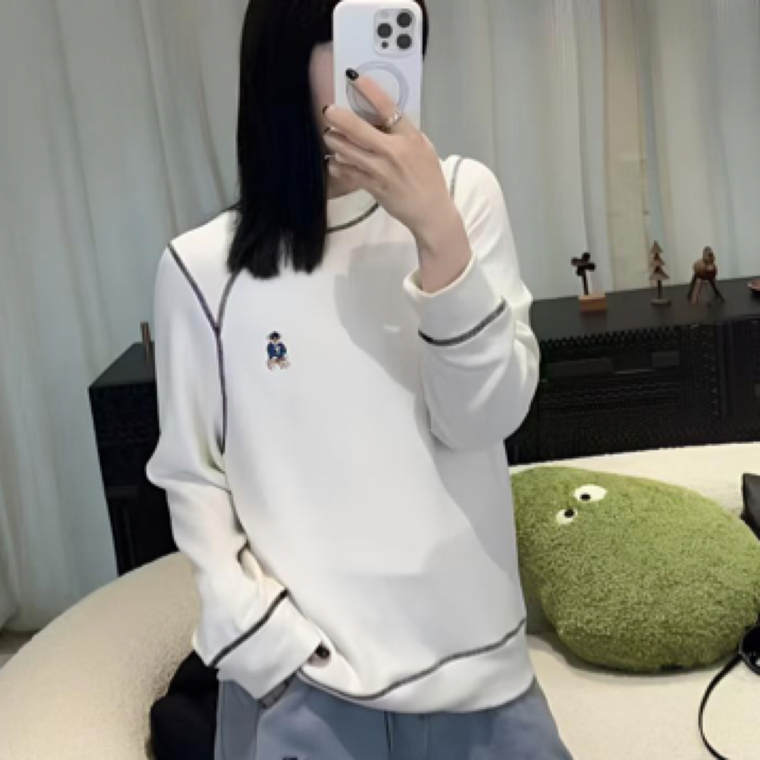 冬季新款加厚德绒打底衫女长袖T恤圆领百搭可爱小熊刺绣508