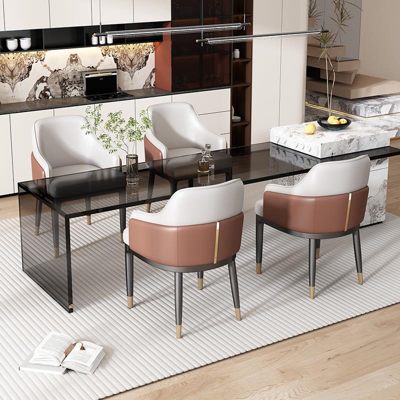 意式轻奢餐椅家用生态真皮餐桌椅现代高级感酒店售楼处简约洽谈椅