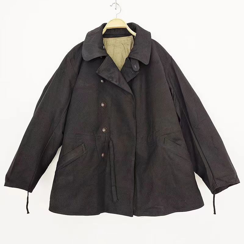 59地勤罩衣防寒服黑色风衣复古猎装厚帆布工装套装*不能机洗