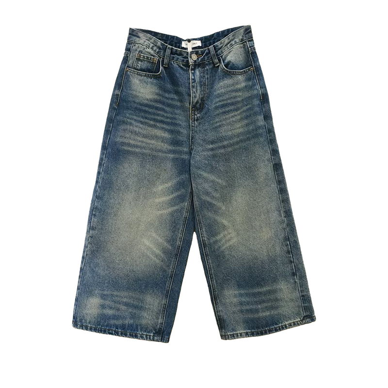 洗水牛仔八分裤百搭宽松