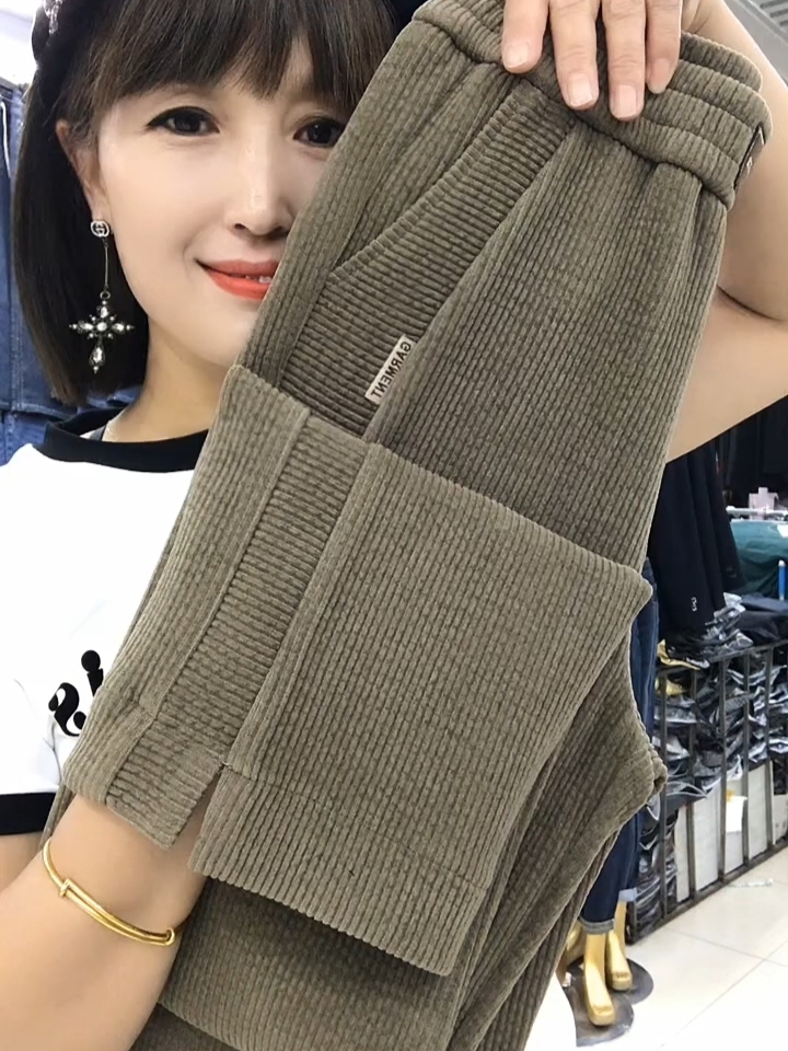 2024新款直筒裤欧棉绒拼接高腰弹力百搭显瘦女长裤