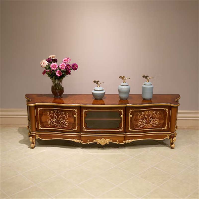 亚历山大家具意式实木电视柜视听柜英式别墅大宅新古典金箔电视柜