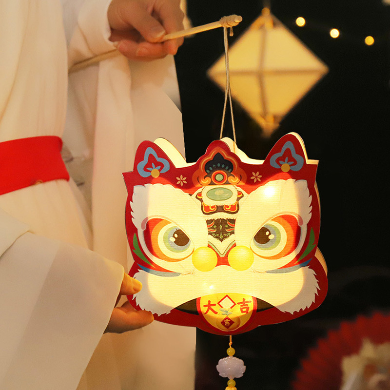 2024龙年宫灯春节兔子木质灯笼儿童手工diy材料包发光手提led龙灯