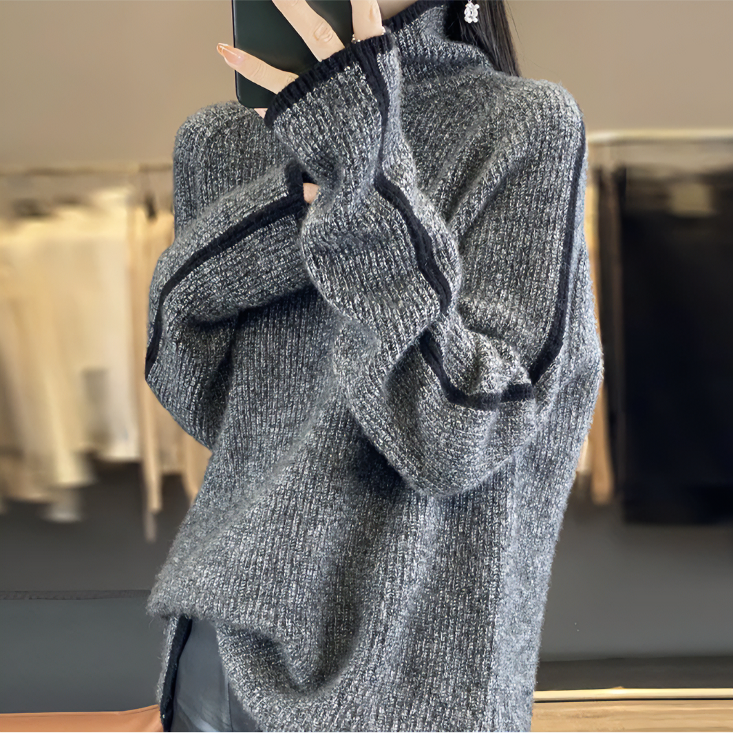 秋冬新款100%纯羊毛衫高领加厚毛衣宽松显瘦慵懒套头针织衫打底衫