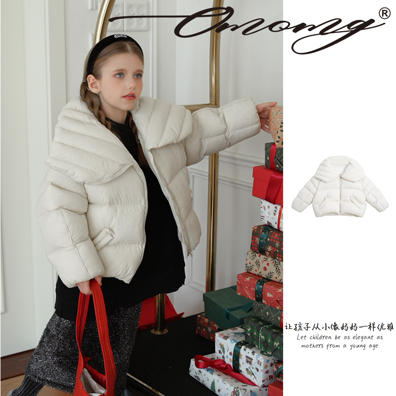 OMOMG女童时尚羽绒服休闲白色保暖加厚秋冬宽松