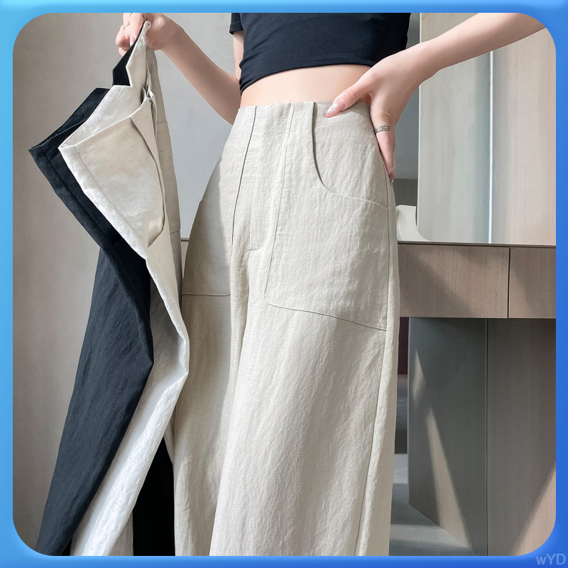 直筒百搭裤垂感高腰镰刀亚麻棉麻西装时尚阔腿裤夏季薄款