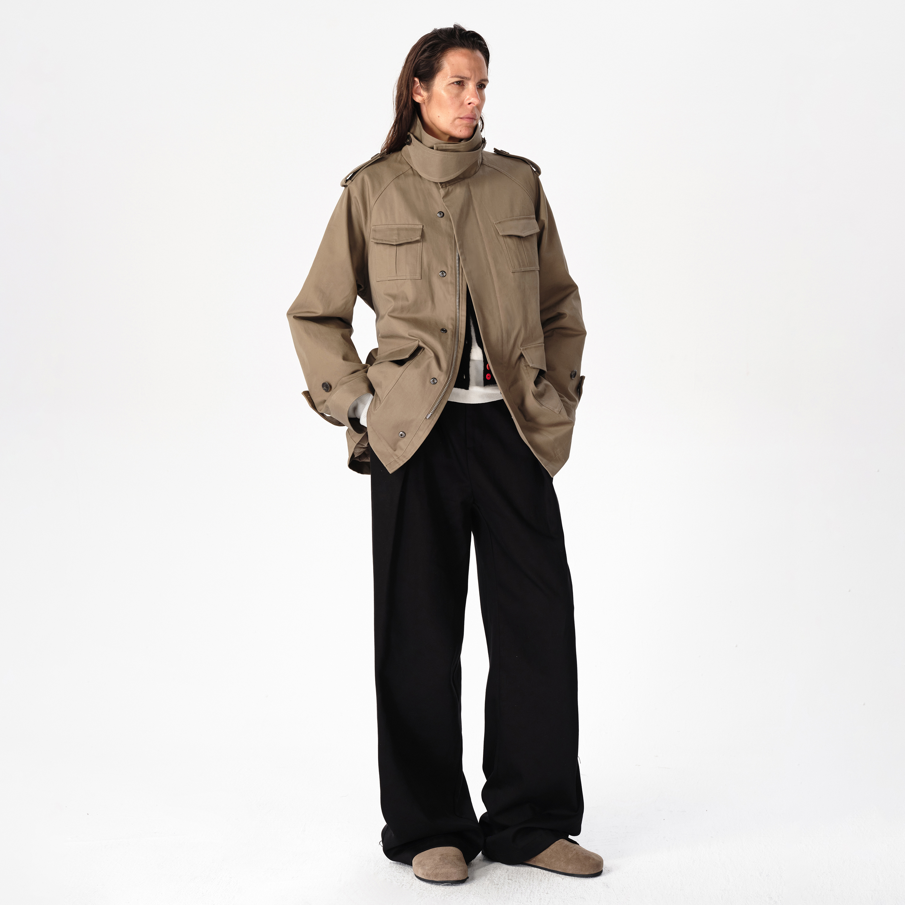 SMIIILE黑色垂感天丝宽松腰带西装裤慵懒松弛感高腰休闲阔腿裤