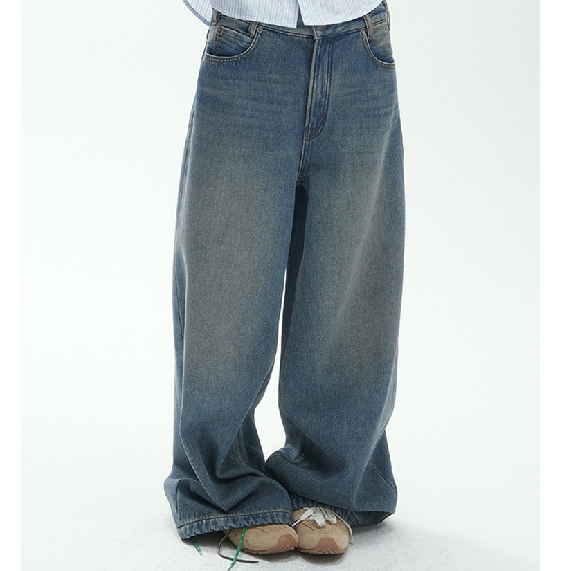 JODIE WANG.末日蓝加绒直筒牛仔裤V7786