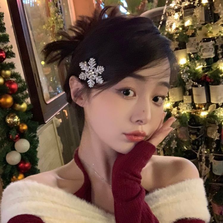 秋冬闪钻雪花发夹少女侧边前额刘海夹小夹子头饰发卡鸭嘴夹发饰
