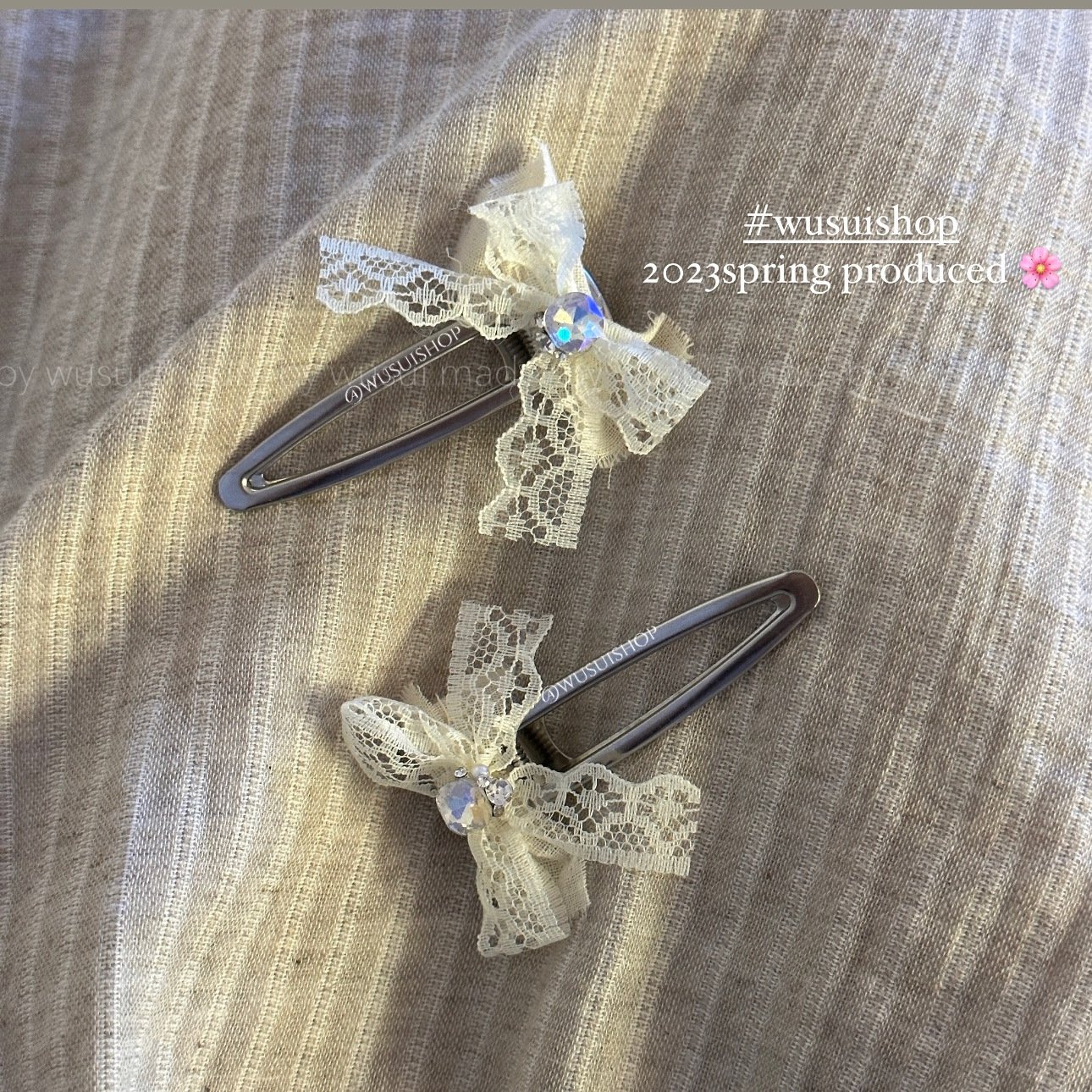wusui / 精致girl 破碎芭蕾感蕾丝蝴蝶结ins风闪钻小众银色发夹