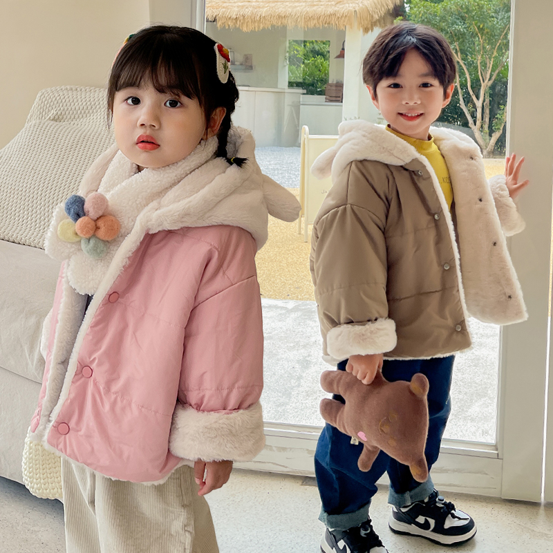 新款男女宝宝冬季加绒加厚可爱耳朵棉服外套2023婴儿婴幼儿保暖