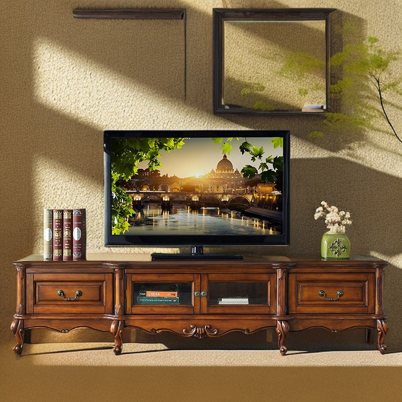 美式复古全实木电视柜欧式电视机柜储物柜一体电视置物柜地柜矮柜