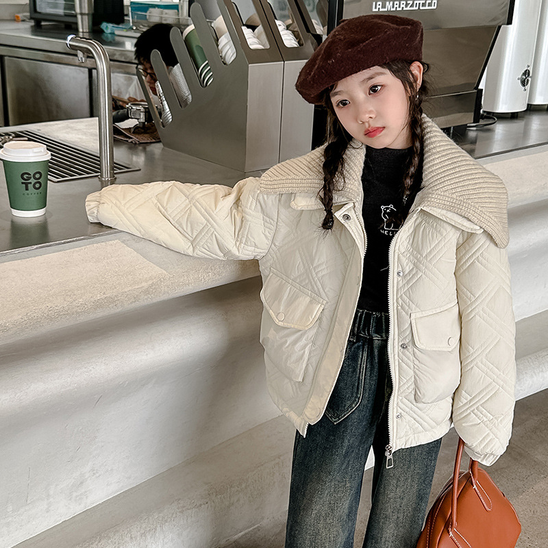 女童冬季棉服2023新款洋气中大童夹棉加厚秋冬棉袄大领肩时髦上衣