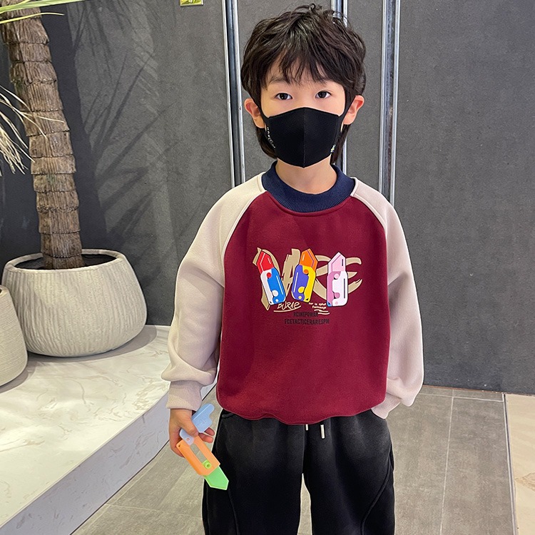 男童加绒卫衣2023新款秋冬季小儿童长袖打底衫一体绒宝宝加厚上衣