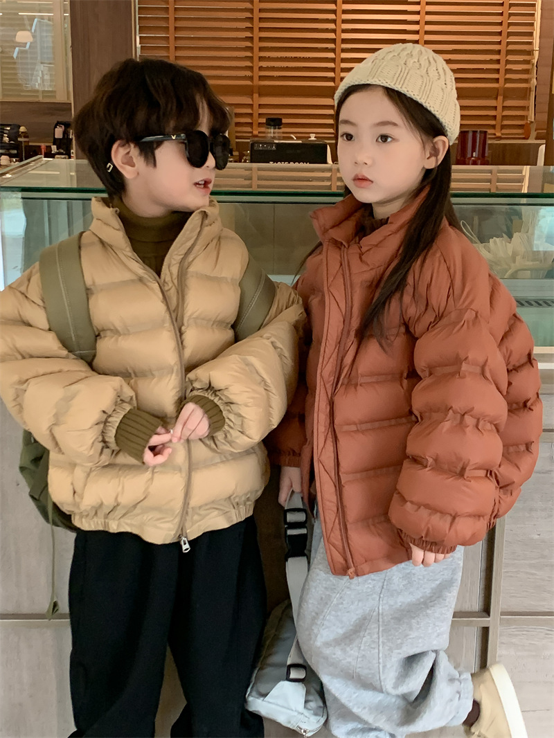 冬款儿童羽绒服韩版宝宝纯色面包服加厚男女童国标白鸭绒保暖外套