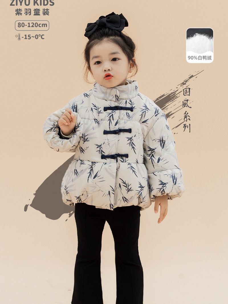新款儿童羽绒服中国风女童短款中小幼童宝宝冬季加厚外套跨潮流新