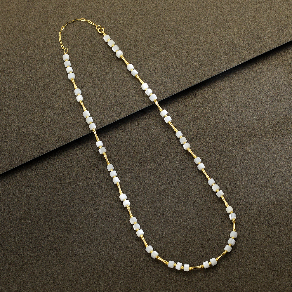 “知简”18K白贝猫眼小蛮腰项链（38+5）43984