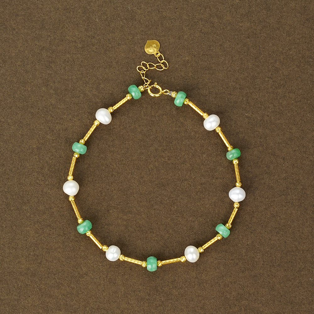 ”君舟“18K翡翠珍珠手链（18/21公分）43419