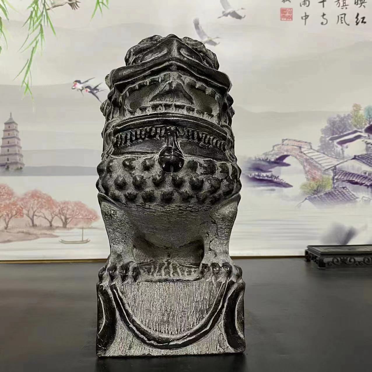 山西青石【高30cm】陕西关中道中堂狮一只/茶室会所办公室装饰摆件