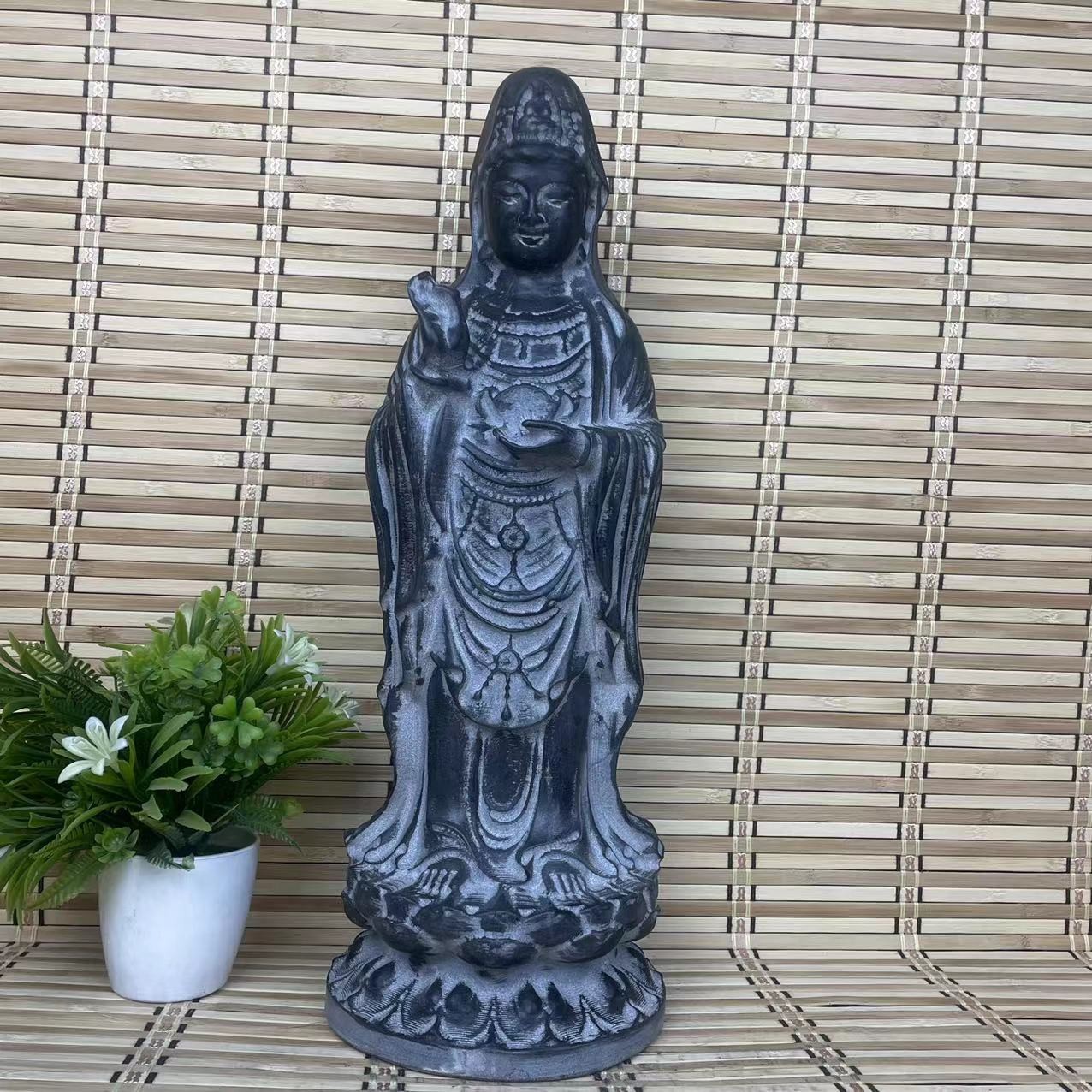 山西青石高42cm观音大士桌面摆件