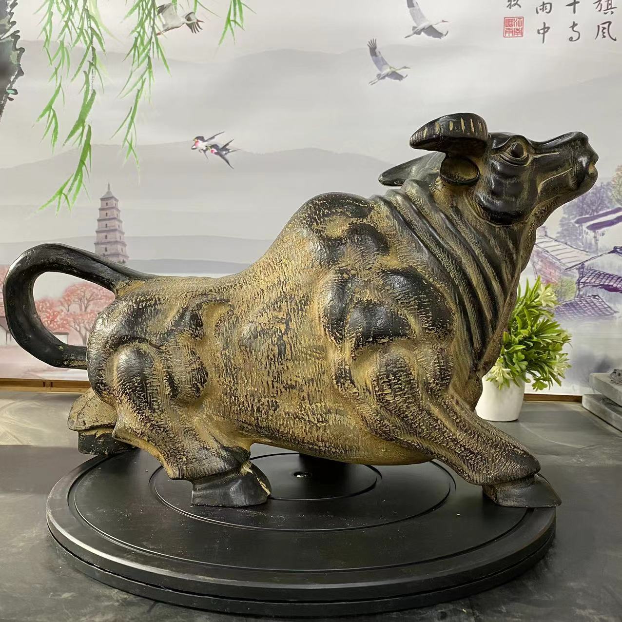 山西青石牛摆件【长50厘米】/办公室客厅庭院装饰摆件