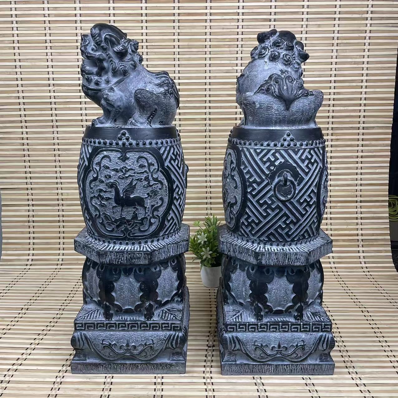 山西青石60cm鼓上狮门厅茶室玄关庭院造景装修落地中式摆件