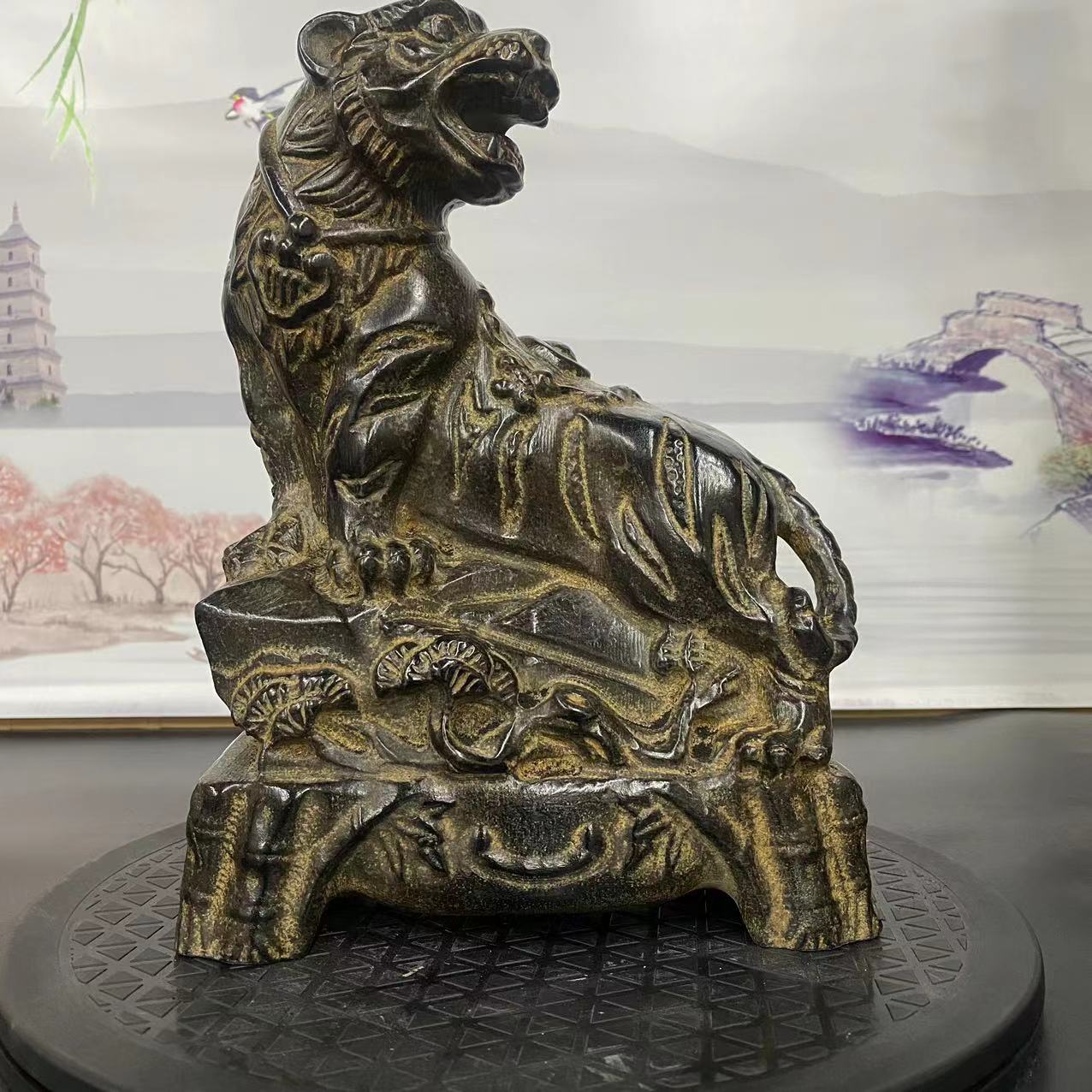 山西青石老虎摆件高度27厘米
