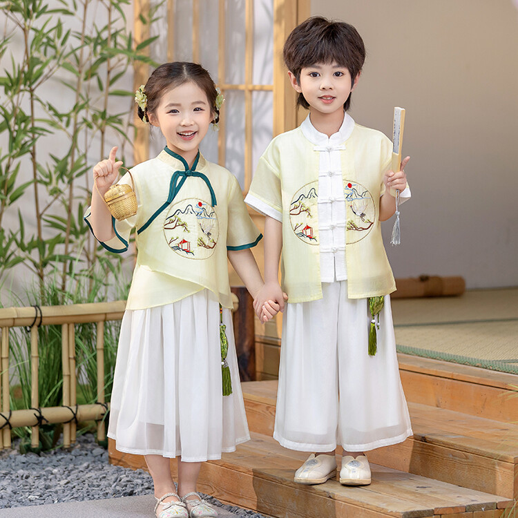 汉服男童中国风夏装儿童唐装新中式演出服幼儿园毕业照礼服六一节