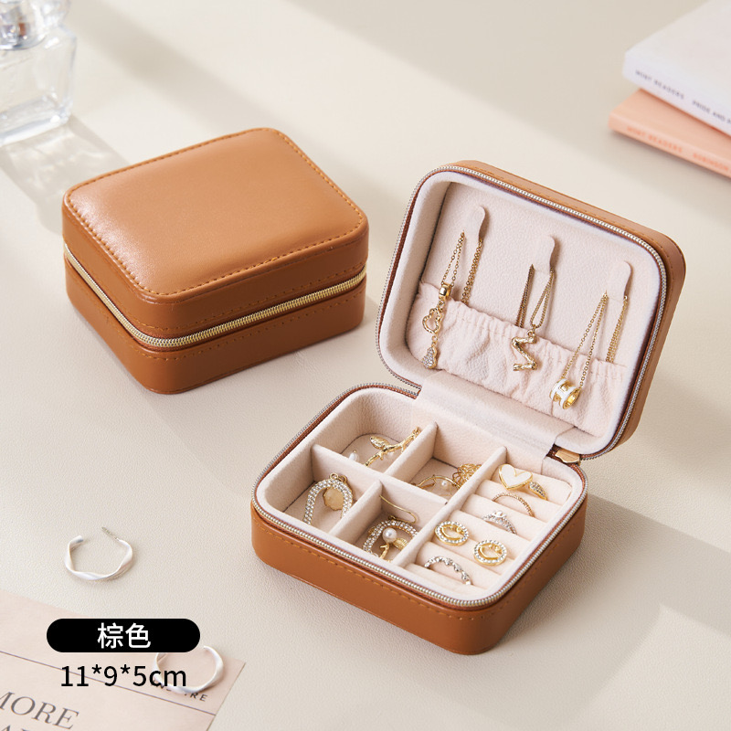 首饰盒/箱 美拉德简约精致便携式旅行首饰盒耳环项链戒指收纳盒