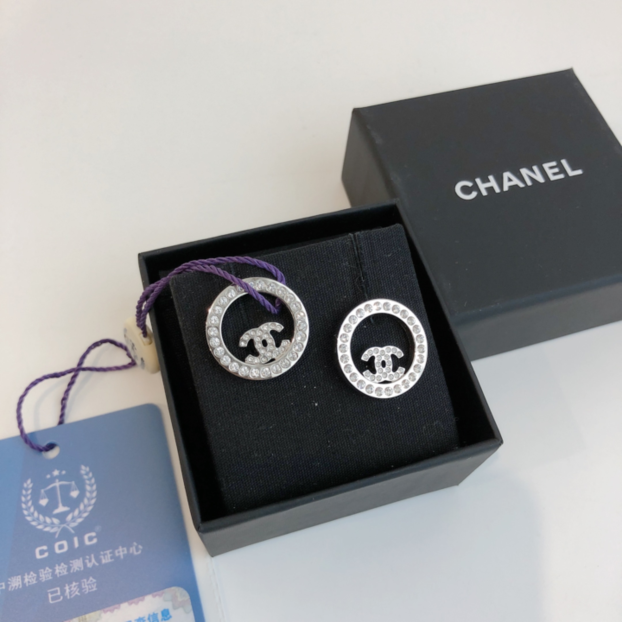 99新 奢之星 CHANEL/香奈儿 23B圆形水钻logo 耳环/耳钉