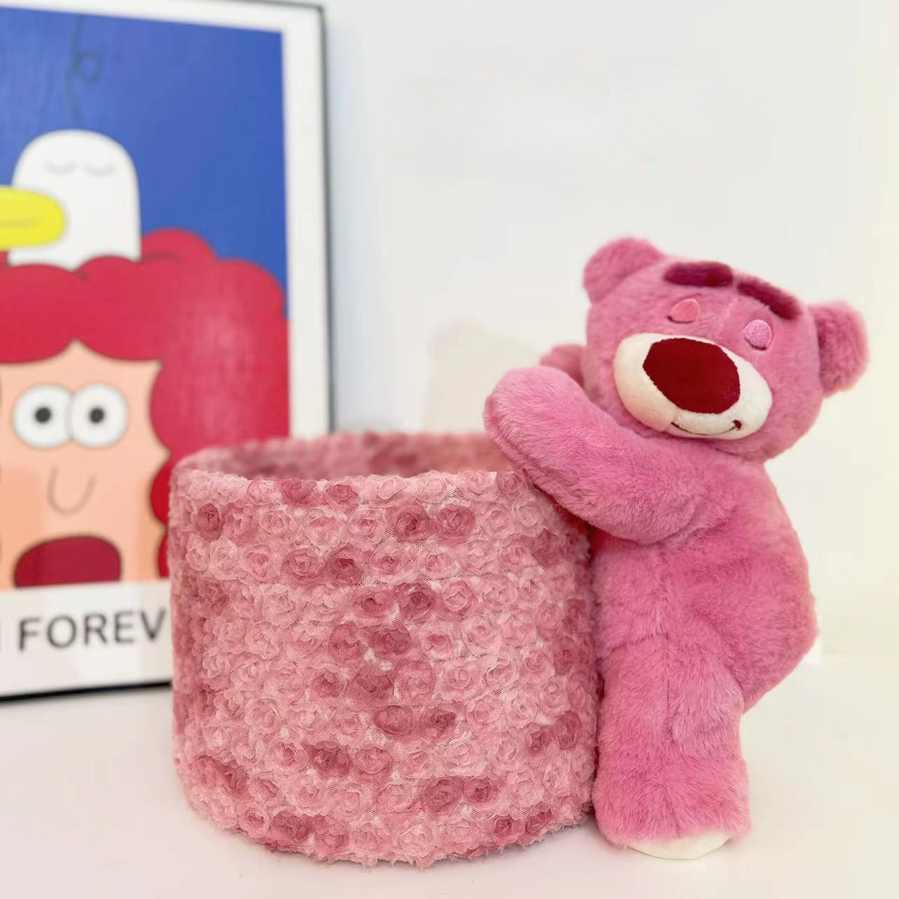 【小扬哥推荐】草莓熊系列高颜值浪漫玫瑰卡通桌面收纳筐可爱家用