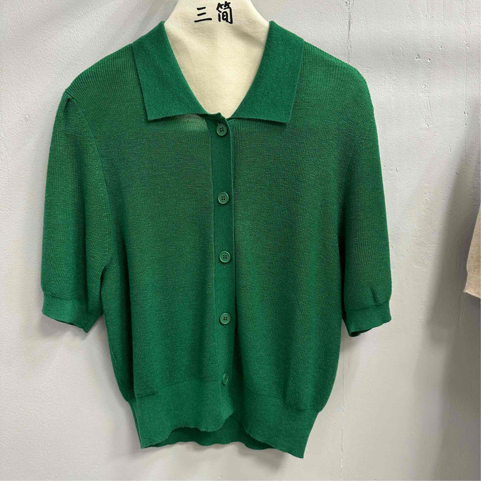 【三简轻奢】复古优雅小泡泡袖短款翻领开衫