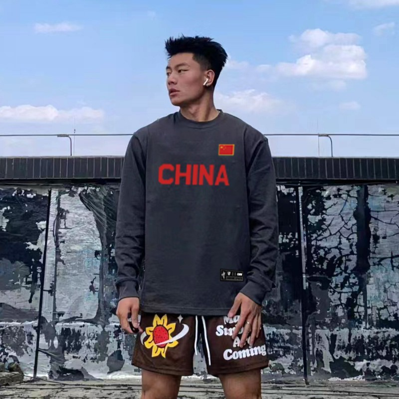 篮球运动长袖T恤CHN高弹速干投篮服宽松男篮训练服透气跑步健身男
