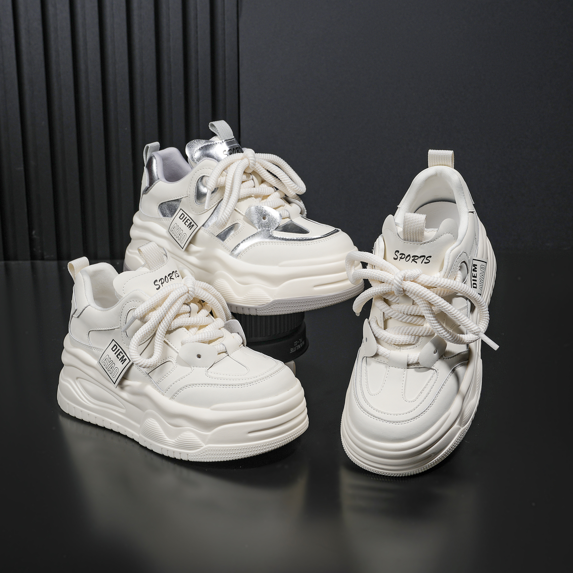 【新品】真皮百搭小白鞋女款2024新款网红加绒厚底休闲老爹鞋 9567