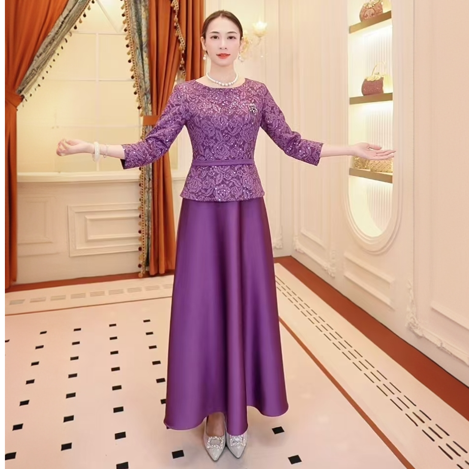 紫色喜宴会喜妈妈婚宴装婚礼高端丈母娘礼服小个子喜婆婆连衣裙秋