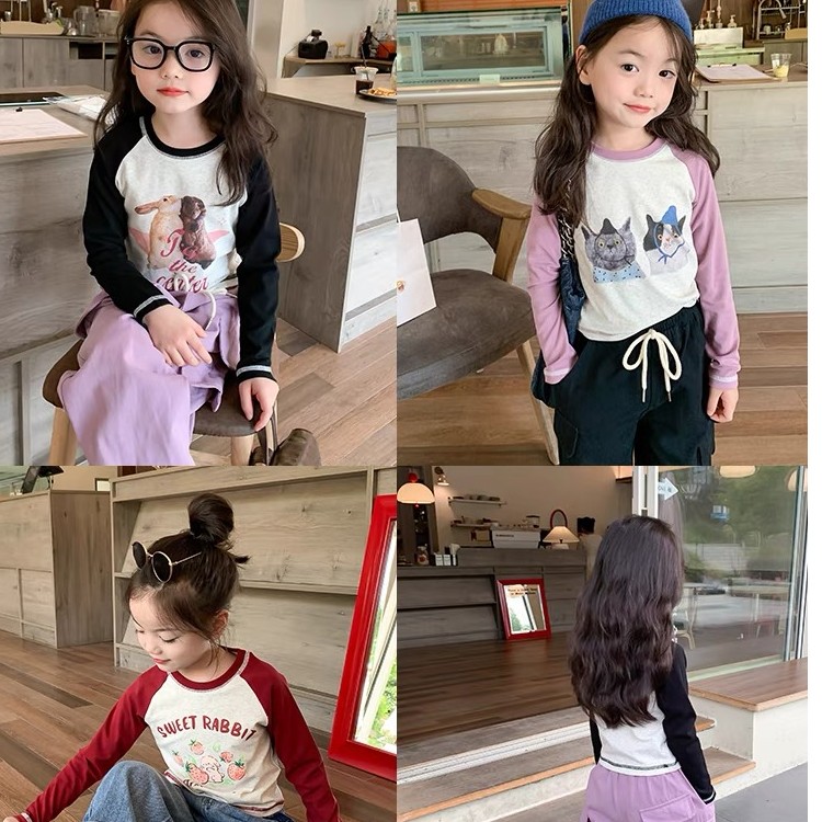 儿童秋季宝宝插肩袖针织女宝撞色纯棉春秋女童长袖洋气打底小童