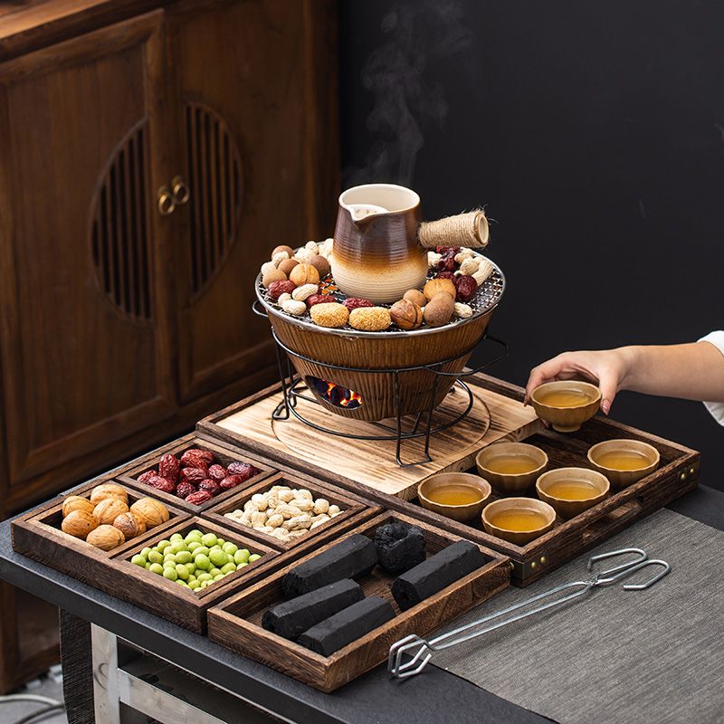 围炉煮茶整套茶点盘茶杯套装罐罐茶壶烤奶壶伍德炉木炭炉取暖烤火