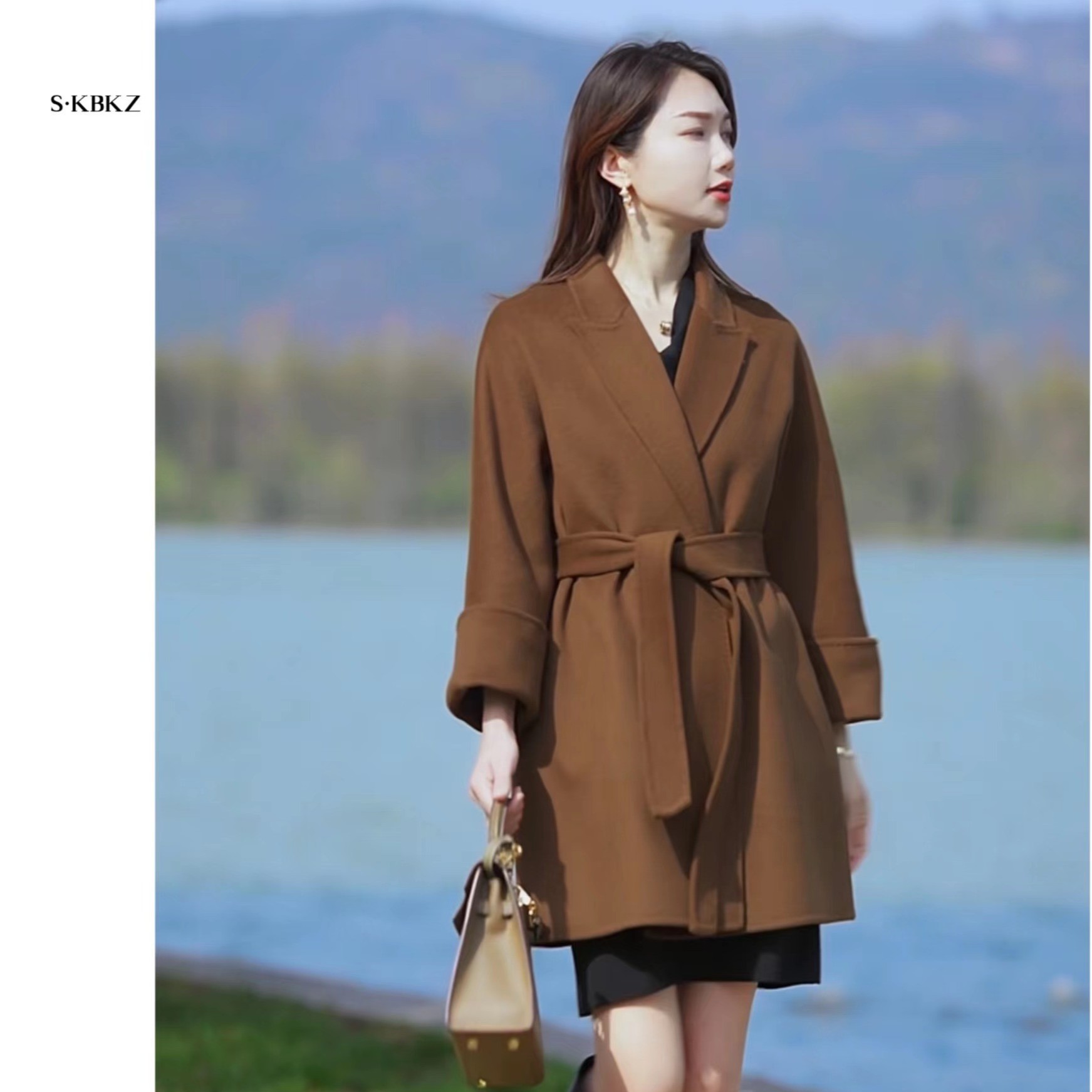 S·KBKZ法式赫本风{精致女人}系带时尚显瘦双面呢大衣短款外套大衣