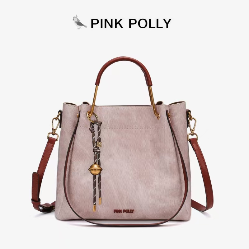 【路遥定制】PINKPOLLY【玫瑰庄园】女士单肩包A092粉色【赠挂饰】