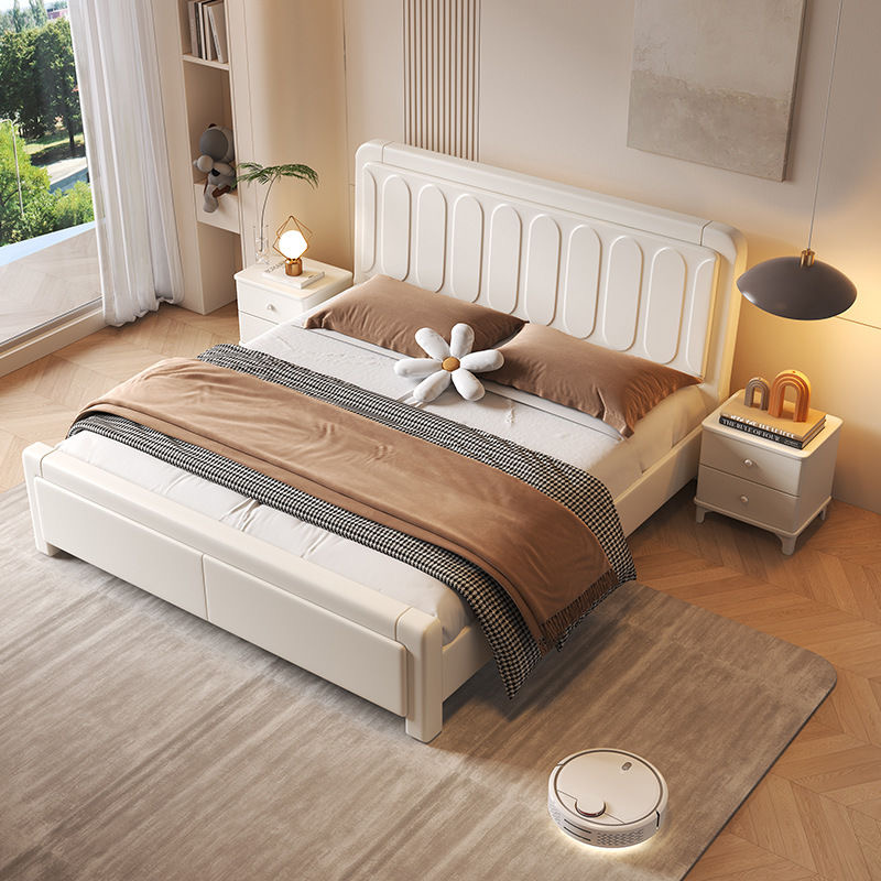 美式白色轻奢简约实木床双人床家用单人美式白色轻奢简约实木床