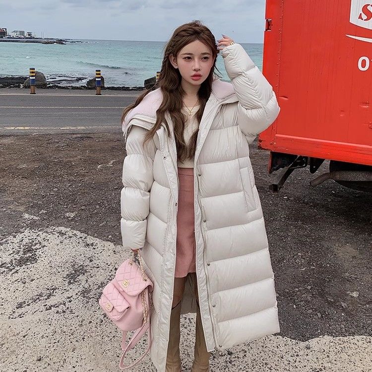 2023新款冬季韩版宽松大翻领长款白鸭绒羽绒服女加厚外套过膝潮