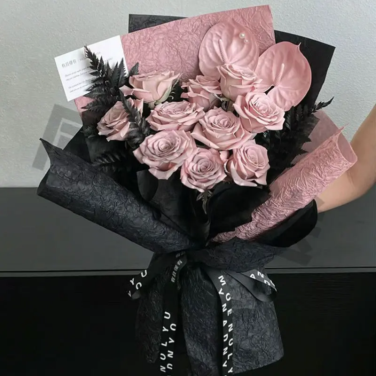 【全国同城配送】高级感黑粉玫瑰花束送女友女神曼塔生日惊喜闺蜜
