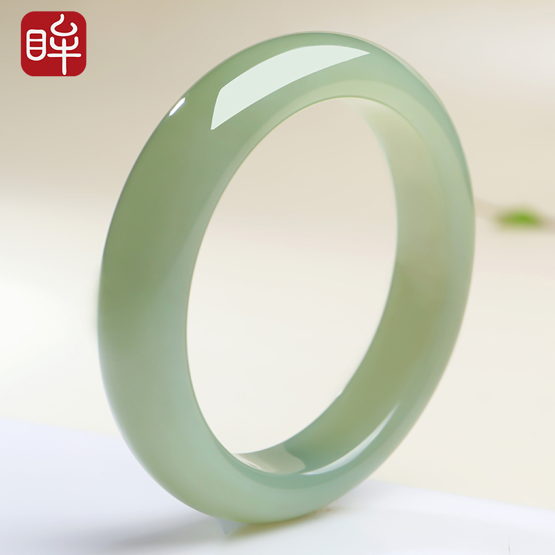 印象眸和田玉手镯 浅青玉女款玉镯子  附证书【雅藏级】 NT礼物