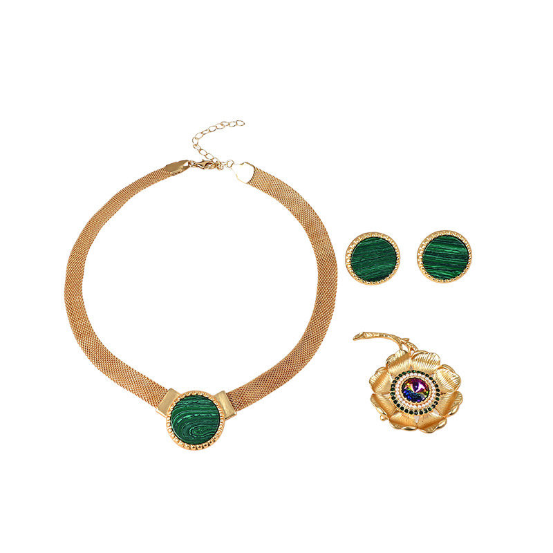 铜合金琉璃项链 铜合金 合成锆石项链  高端重工精细金色项链