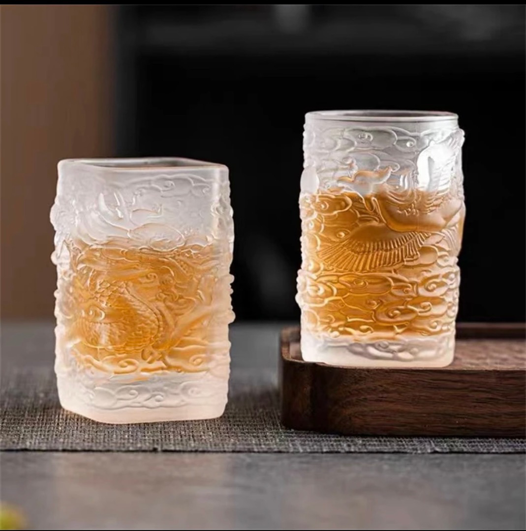 冰冻烧浮雕龙凤对杯茶杯饮料杯