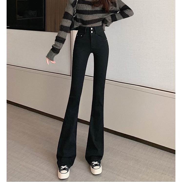 【拉法LARFille】「视觉显腿长」高个子定制加绒弹力微喇牛仔裤