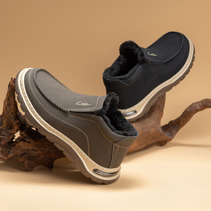 【Cele策乐】休闲皮鞋男鞋冬季加绒保暖牛皮短靴男士户外雪地靴