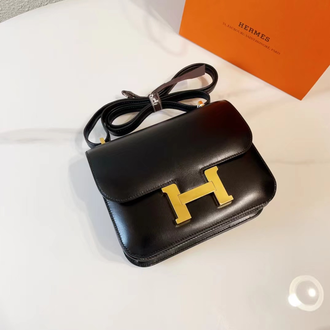 99新 Hermes/爱马仕 蓝总专场/康康19 黑金 box皮 A刻/超难买